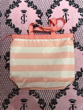Victoria’s Secret Pink & White Striped Insulated Tote Bag | Beach Travel Tote